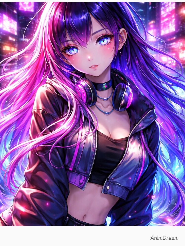 Hypnotic Neon Anime Girl – Cyberpunk Waifu Aesthetic Glow by AnimDream