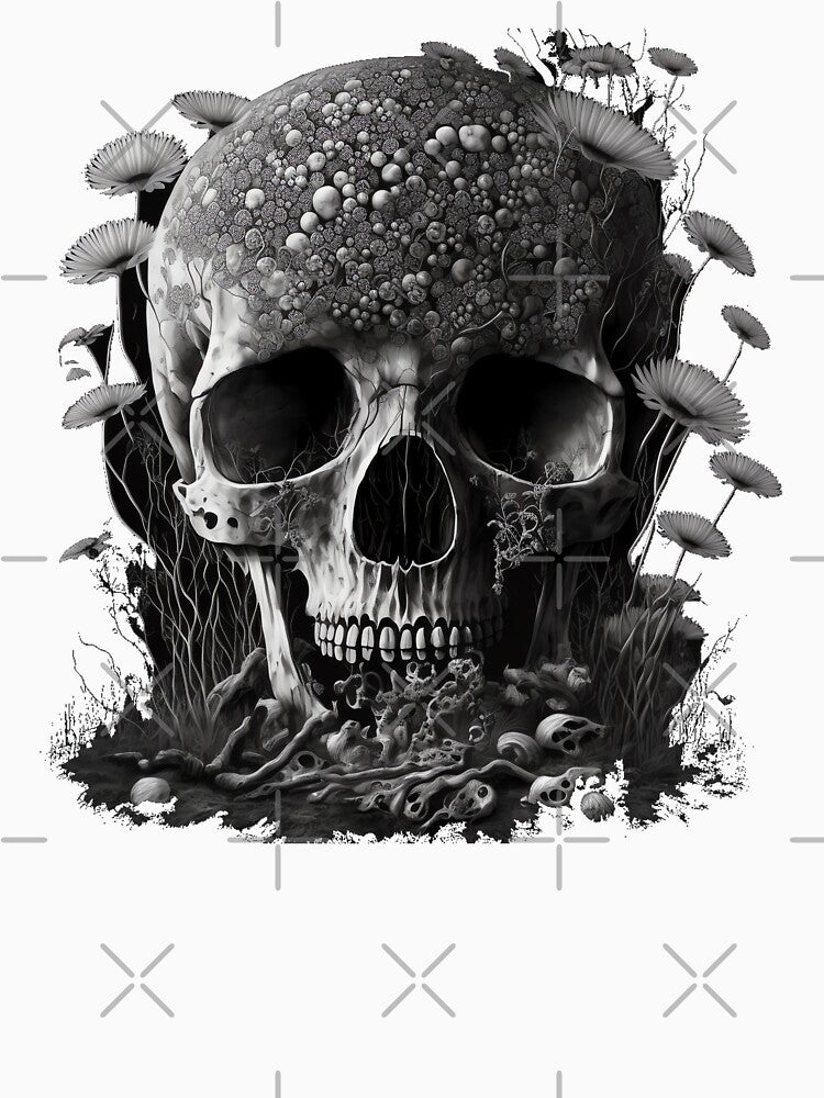 Creepy Skull with BloomingFlowers - Goth Wicca Occult by WILDEVIOLET