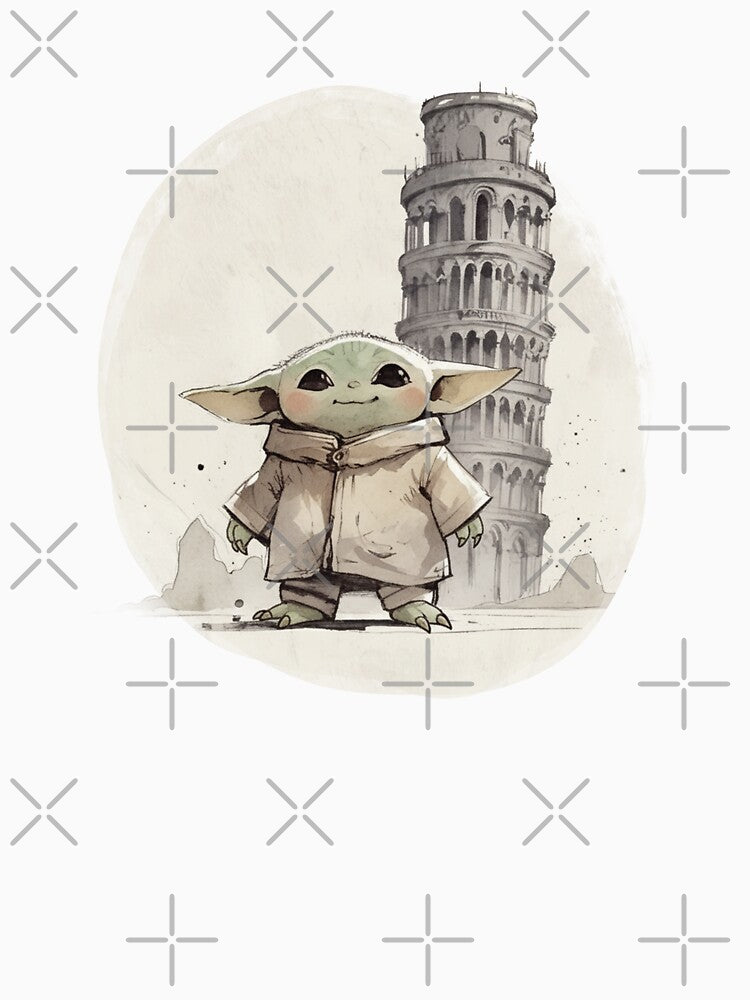 BABY YODA WITH LEANING TOWER OF PISA by LIS AND MELIVERSO