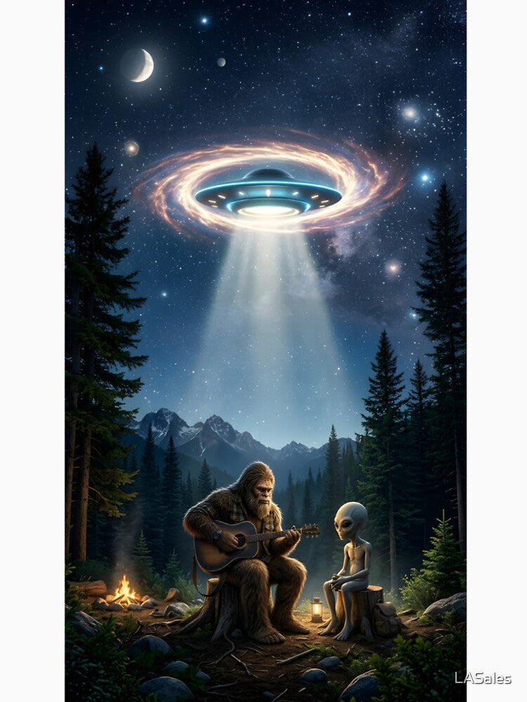 Bigfoot Playing Guitar With Alien by LASales