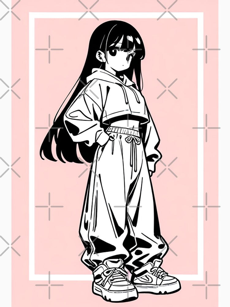 Fashion - Girl in Black Crop Hoodie Baggy Pants Chunky Sneakers Variant 2 by AnimeShin