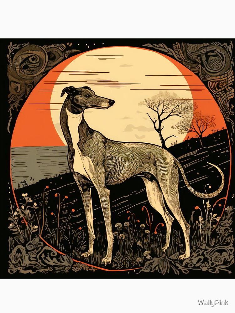 standing whippet dog in romantic vintage woodcut style by WallyPink