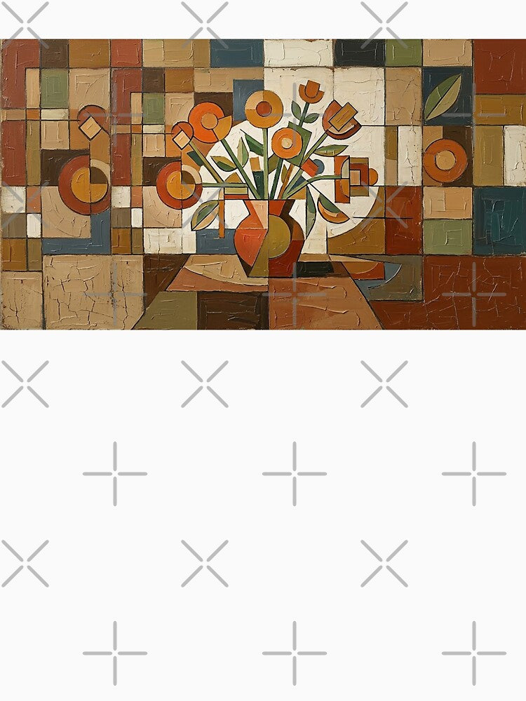 Bauhaus Abstract Still Life Painting – Earth Tone Floral Art – Mid-Century Modern by CattlettArt