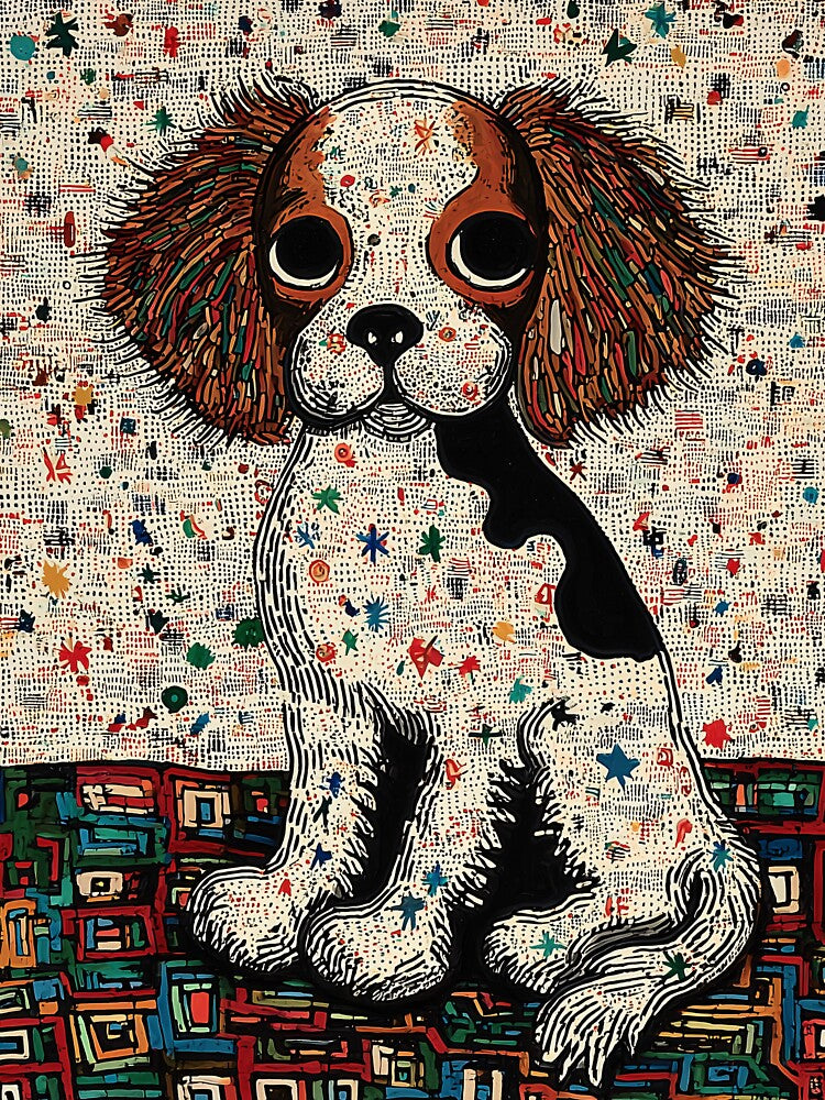 Colorful Cavalier King Charles Spaniel Dog with Large Eyes by lautir
