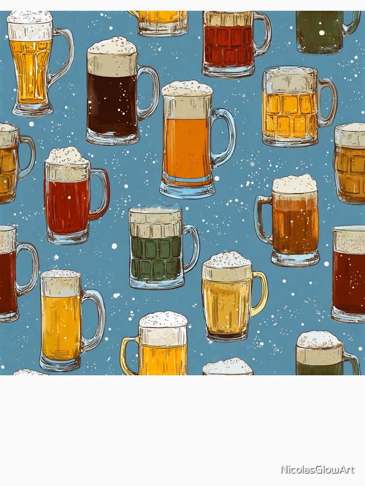 Hand-Drawn Beer Mugs Pattern Craft Beer Drinker by NicolasGlowArt