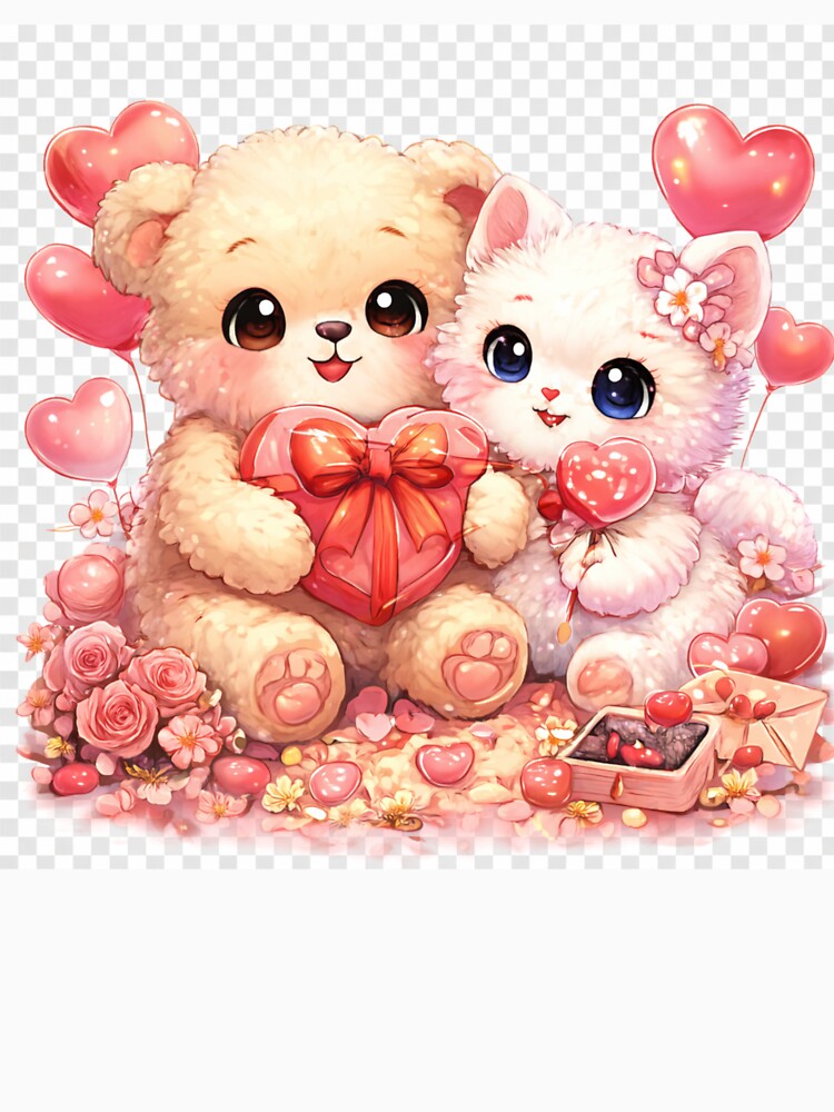 Kawaii Valentine Love – Cute Bear & Kitten by kimkosovo
