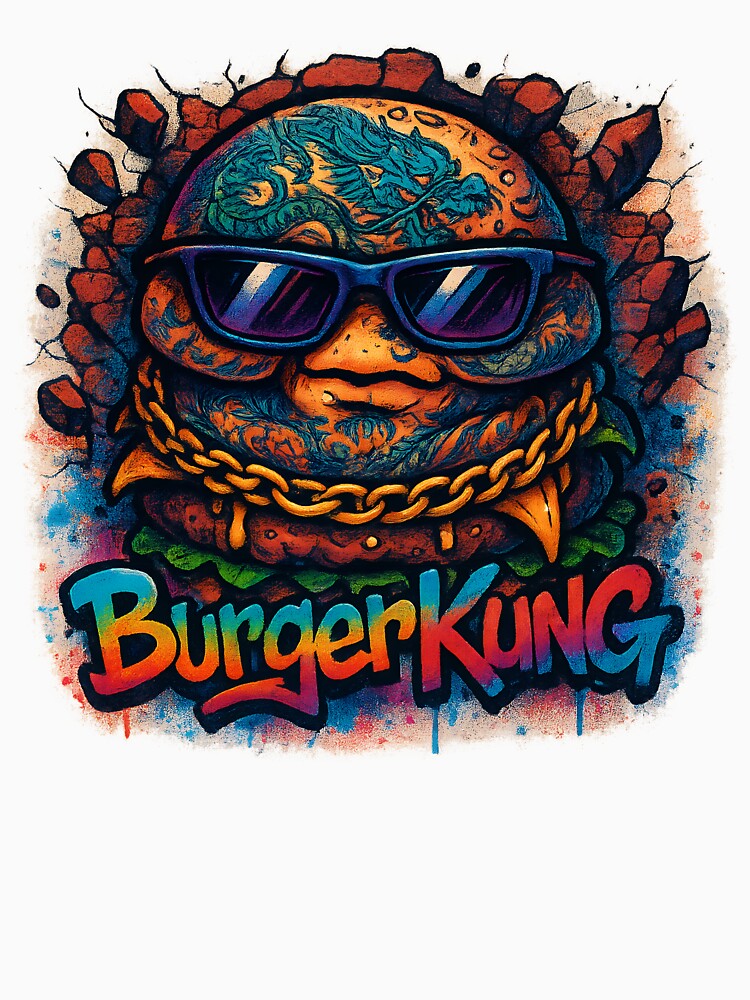 Graffiti Burger King Art | Tattooed Cheeseburger Urban Boss | BURGER KUNG Street Wall Mural by NeepDesign