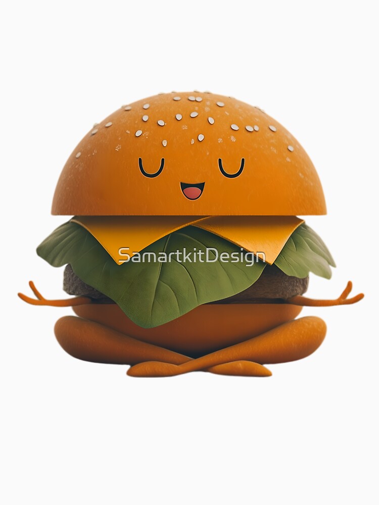 Meditating Burger – Cute Kawaii Food Yoga by SamartkitDesign