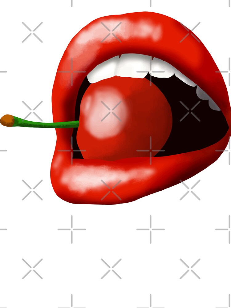 Glossy Red Lips with Cherry Lollipop – Bold Pop Art Illustration by CarolineRowland