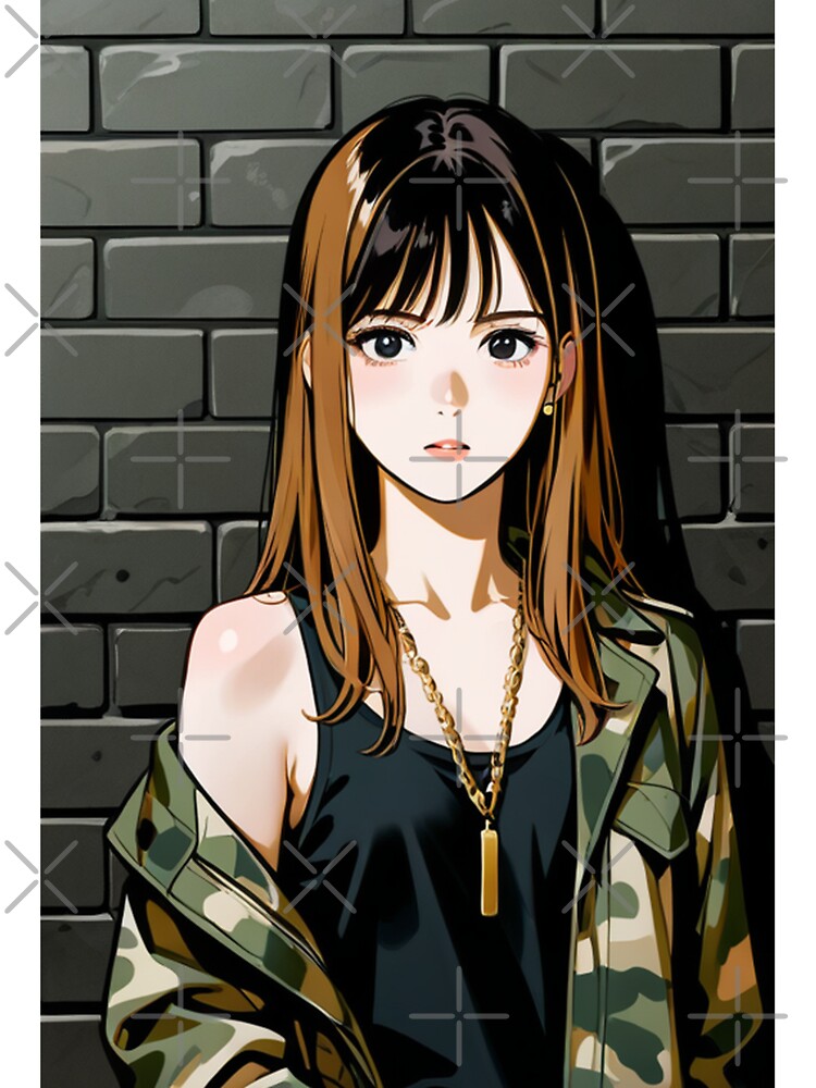 Fashion - Woman in Camo Camo Jacket Tank Top Gold Chain Anime Variant 2 by AnimeShin