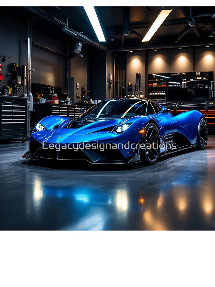 blue hypercar in garage by Legacydesignandcreations