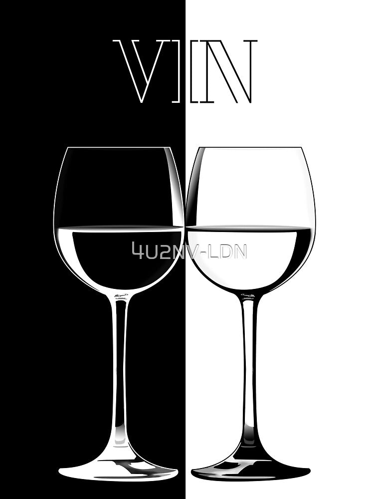 Fine Wine Minimal Art Black And White by 4U2NV-LDN