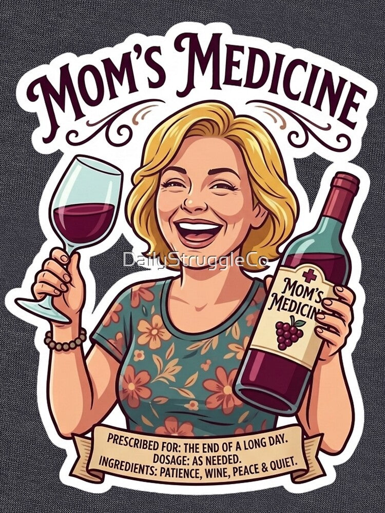 Mom's Medicine Funny Wine Lover - Laughing Wine Mom Design by DailyStruggleCo
