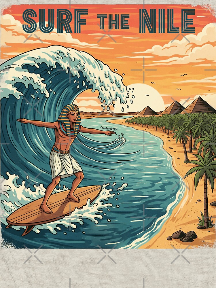 Pharaoh Surfer - Surf the Nile - egyptian fun digital art by MythoWorldddd
