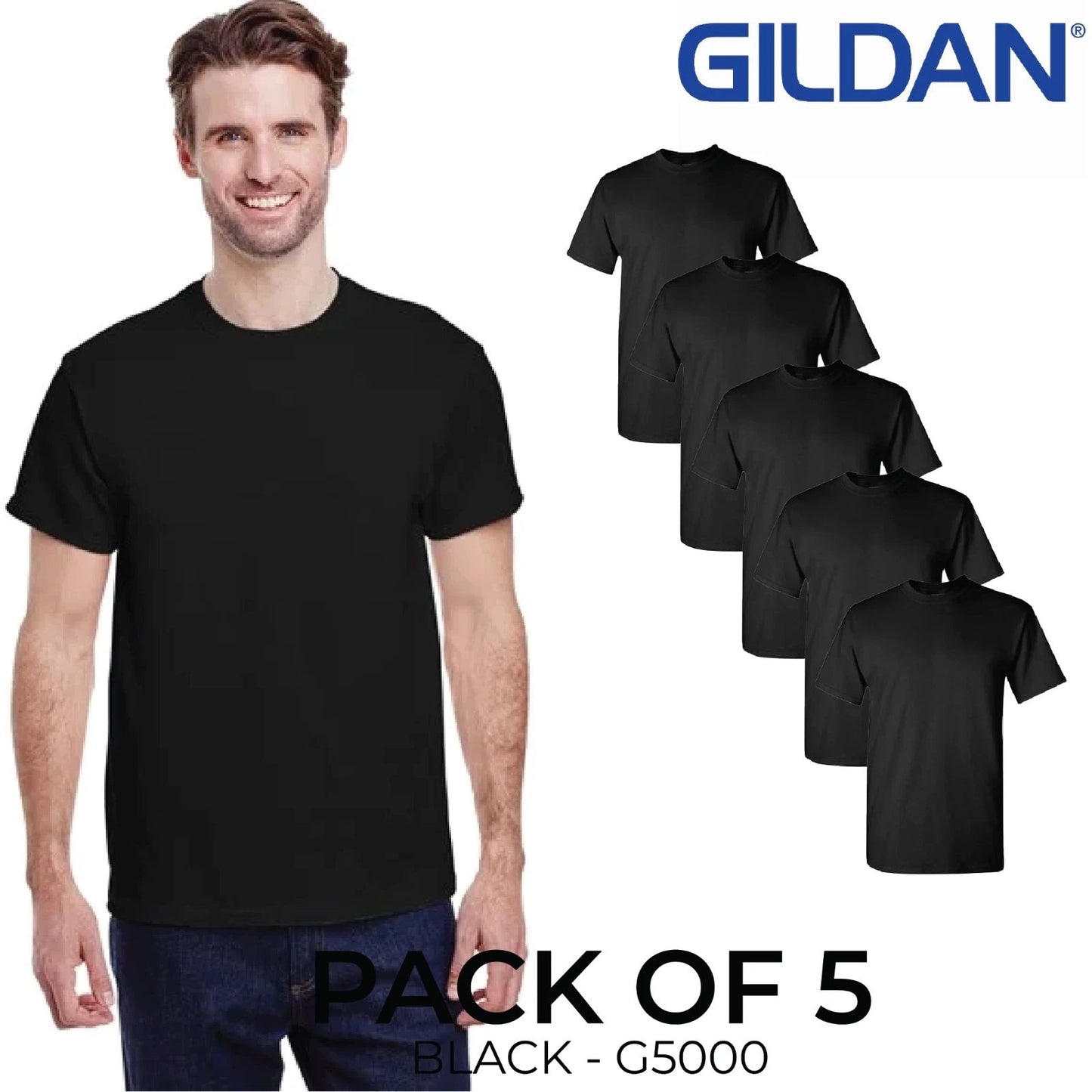 Gildan (5-pack) BLACKBulk Solid Ultra Cotton Short Sleeve Blank Tee T-Shirt S-XL