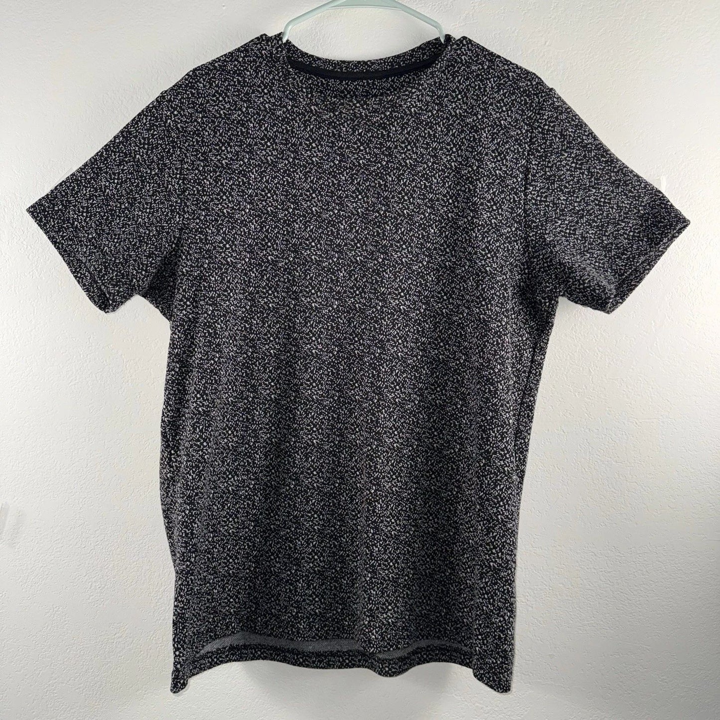 Mens Black White Abstract Speckled Print T Shirt L Short Sleeve Casual Daily
