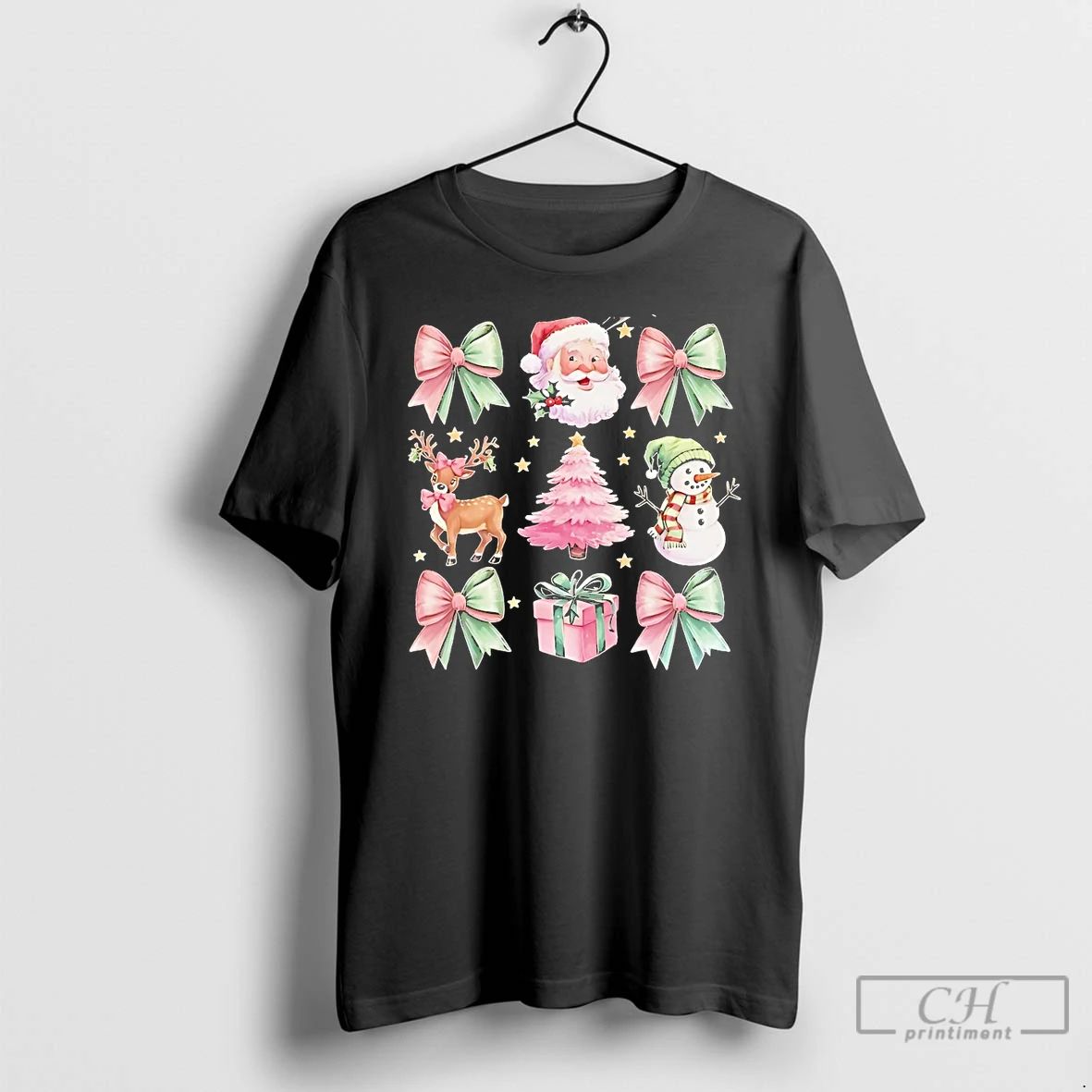 Classic Christmas Tree Santa Deer Snowman Bows Cute T Shirts