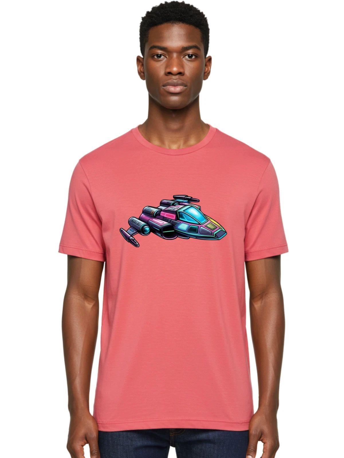 Spaceship Mens Graphic Tee, 100% Cotton, Casual Summer Wear