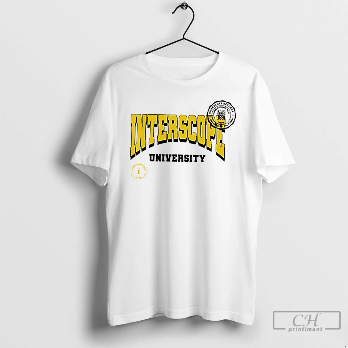 Classic Interscope Yellow University Logo T Shirts