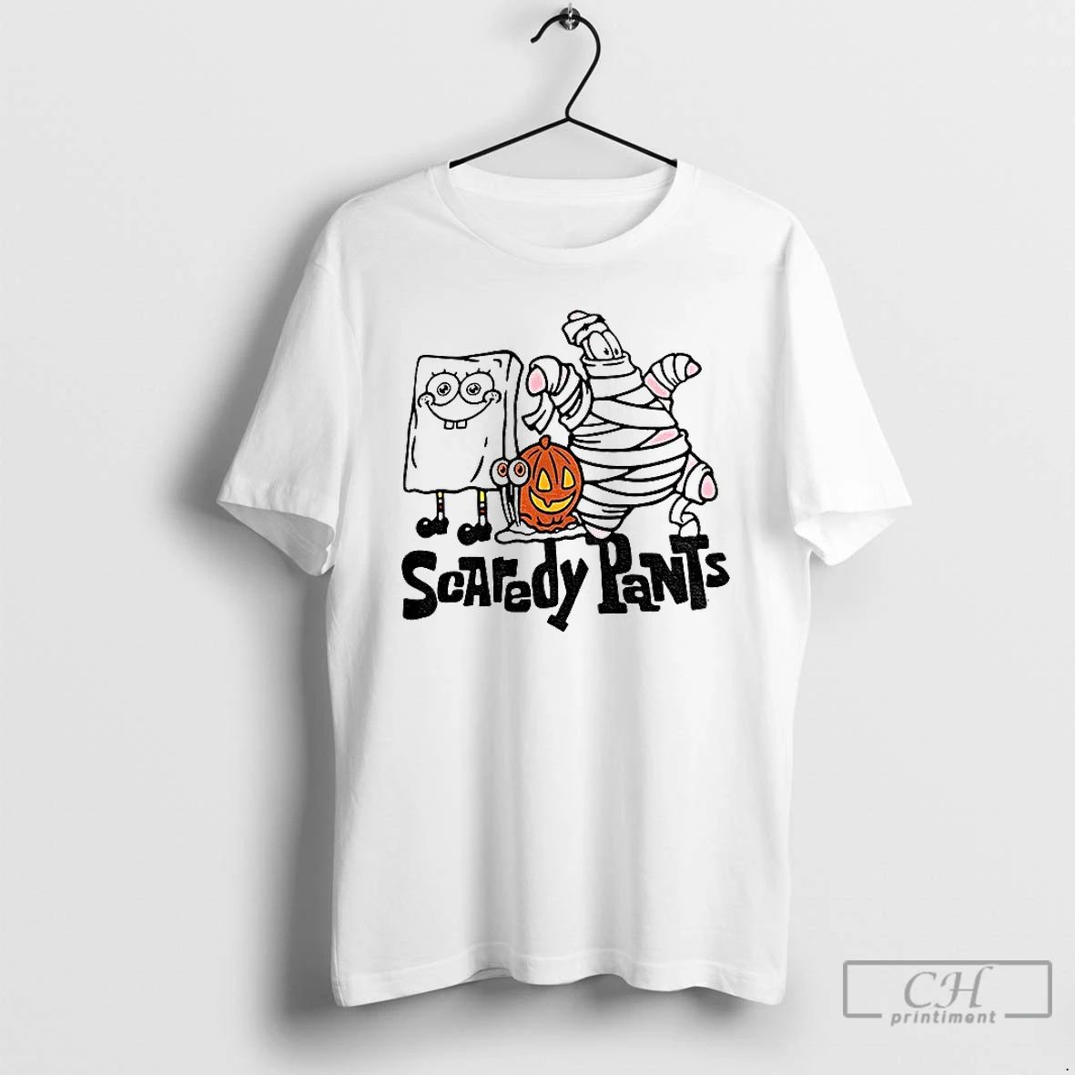 Classic Squarepants And Patrick Star Pumpkin Scaredy Pants Halloween T Shirts