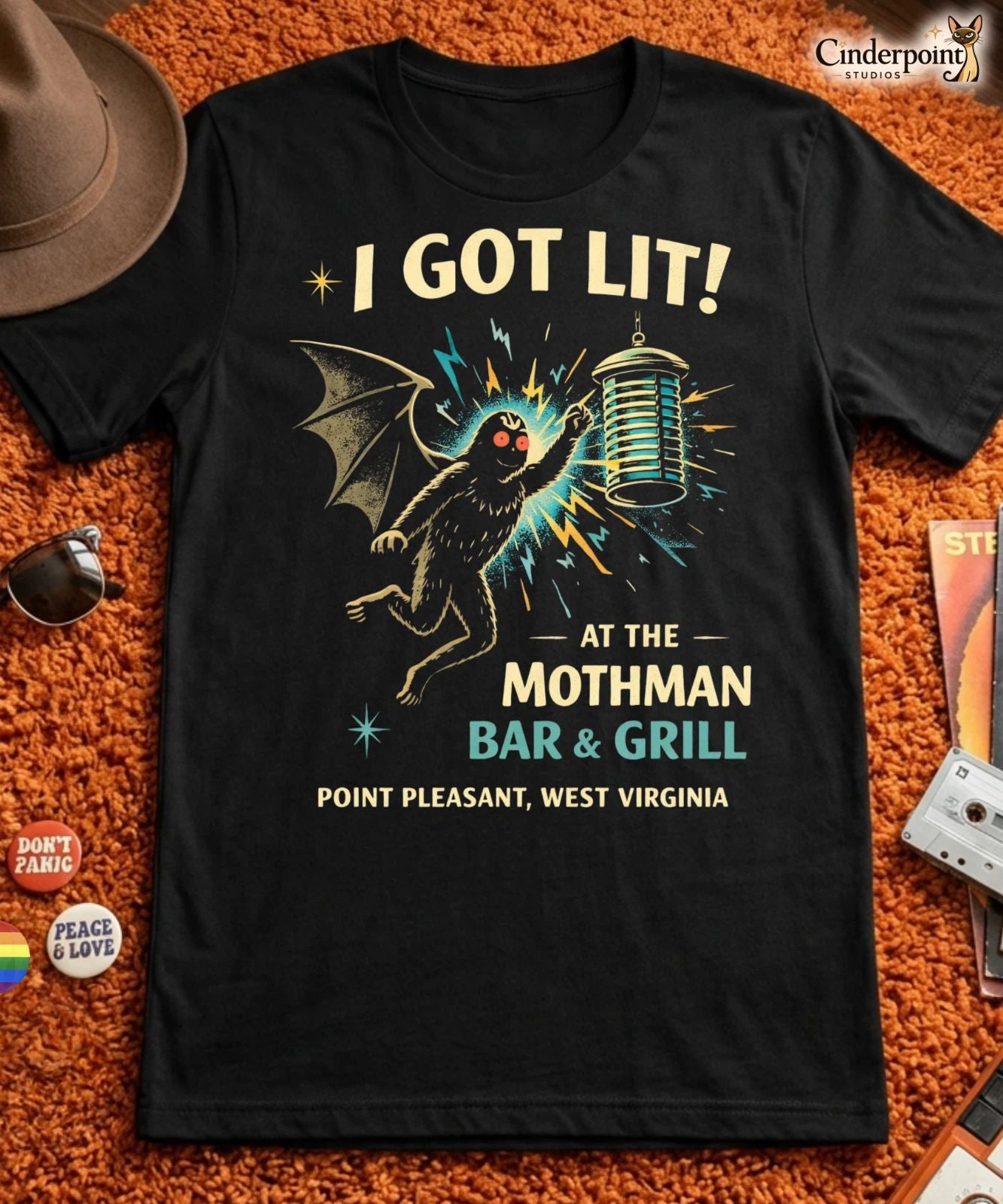 I Got Lit Mothman Bar and Grill T-Shirt Point Pleasant WV Cryptid Graphic Tee