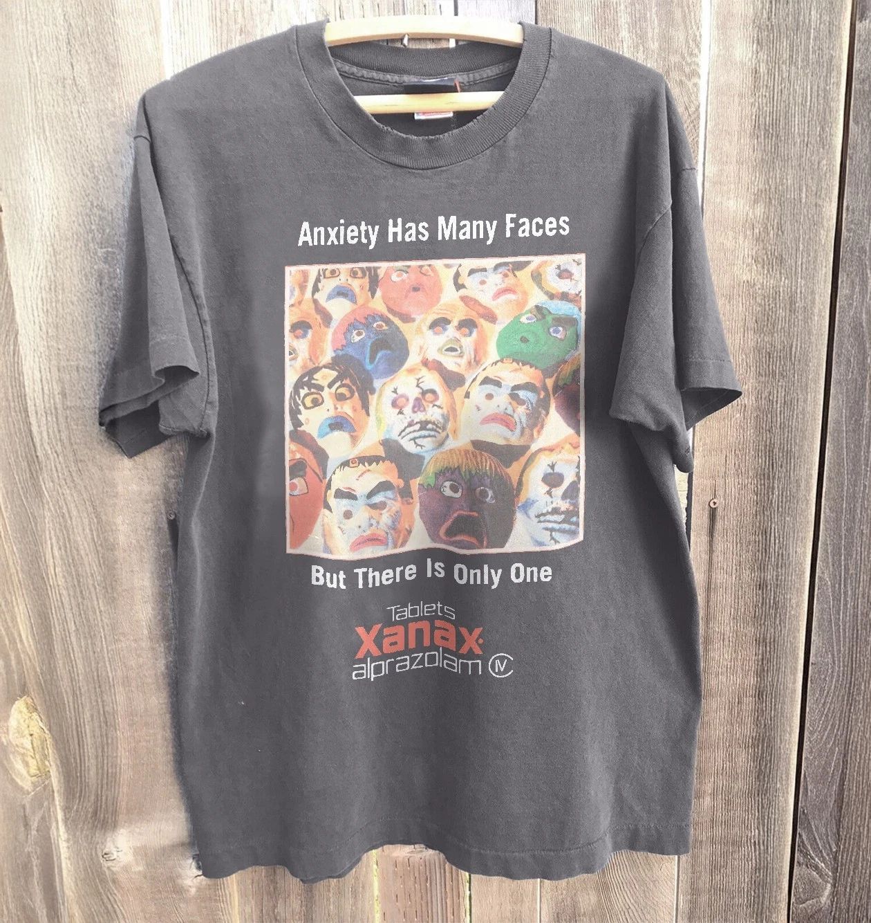 Xanax - Anxiety Has Many Faces Unisex T-Shirt Charcoal Size S-5XL