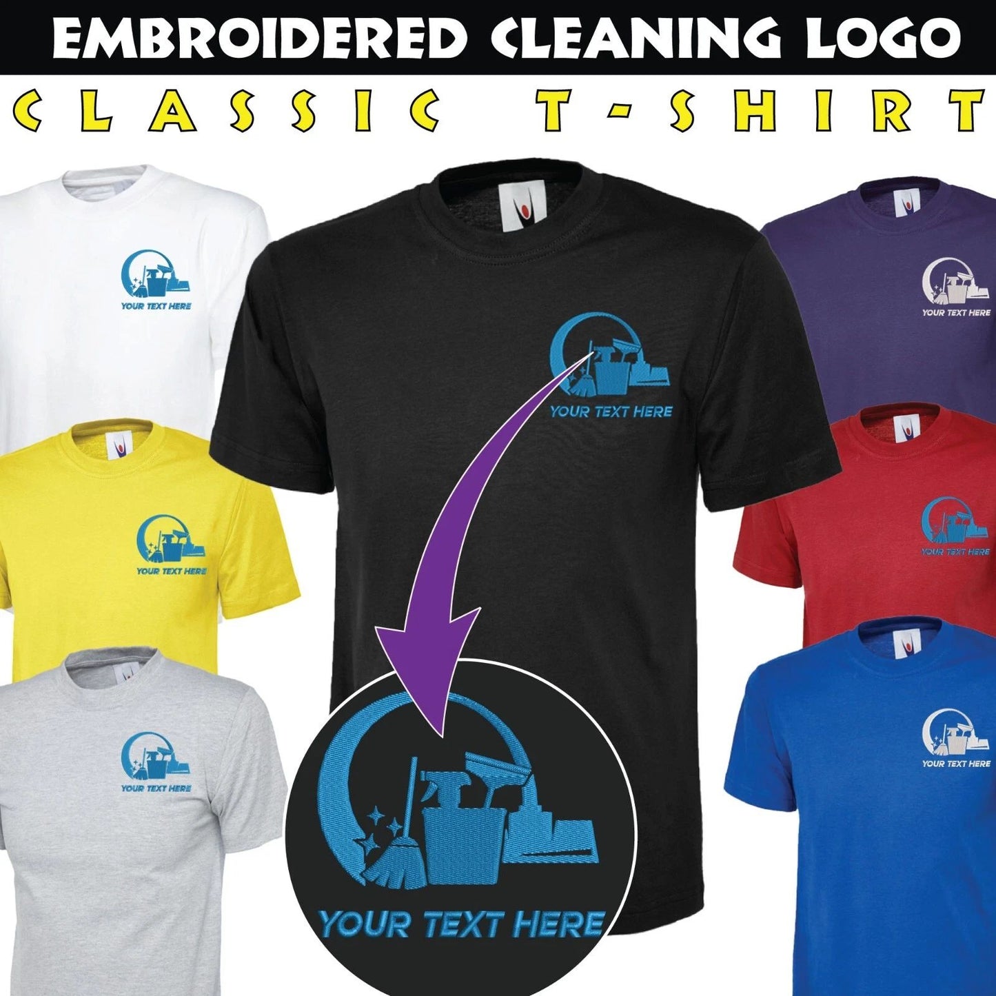 Personalised Embroidered Cleaning Staff Uniform T-Shirt Cleaners Logo Workwear