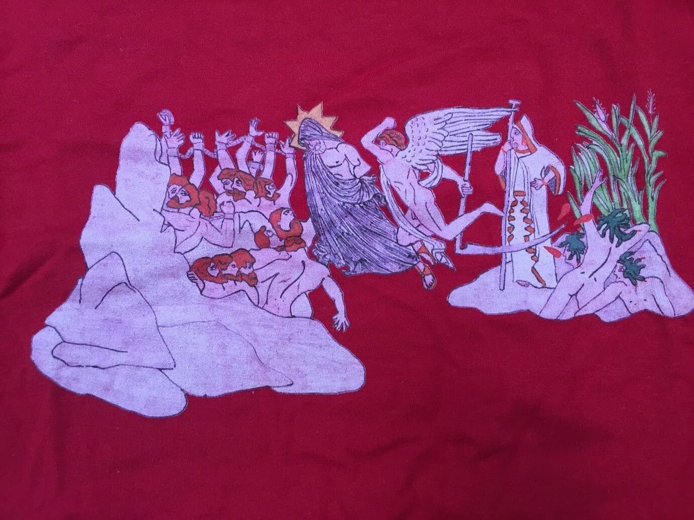 Rare Vintage Greek Mythology Philosophy Art Crimson Red T-shirt