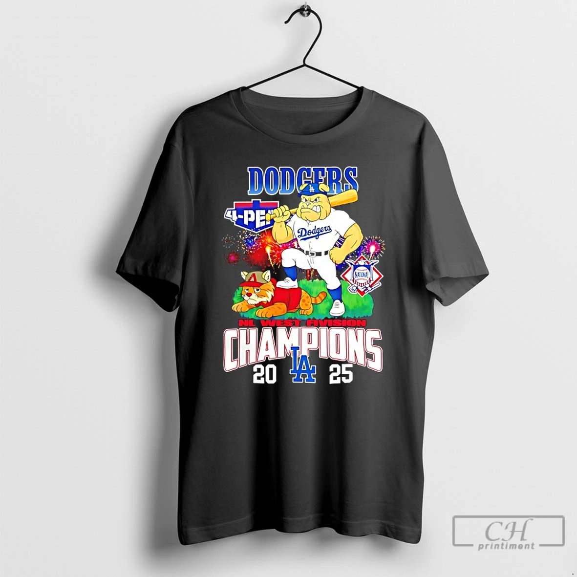 Classic Los Angeles Dodgers 4 Peat Nl West Division Champions 2025 Mascot T Shirts