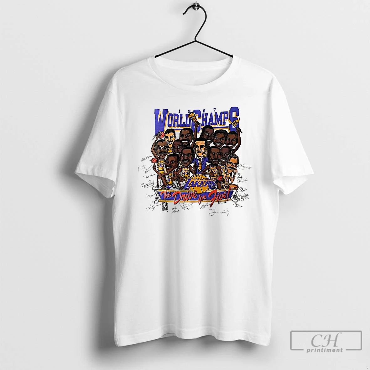 Premium Los Angeles Lakers Basketball World Champ 1987 Caricature Vintage T Shirts