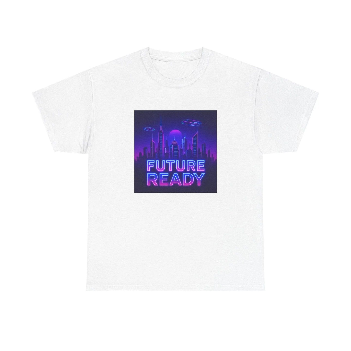 Unisex Adult T Shirt Future Ready Neon City Skyline Sci-Fi