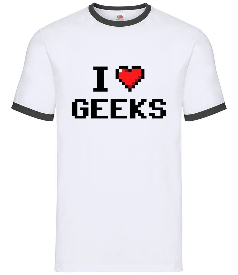 I Love Geeks (Pixels) - Mens Ringer - Pixel Geek Funny Heart Lover Valentines