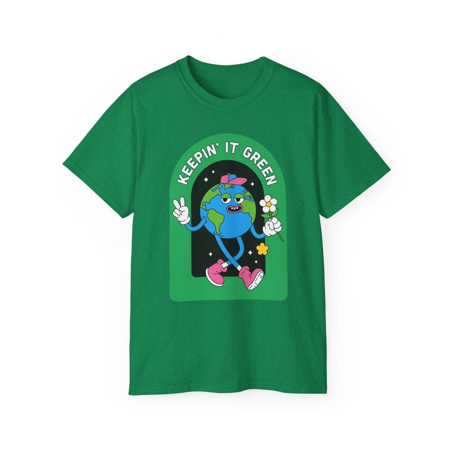 Keepin' It Green Earth Character Tee | Sustainable Planet Graphic Shirt