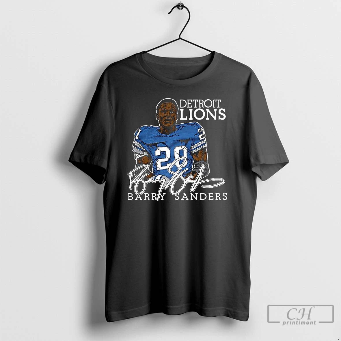 Classic Barry Sanders Detroit Lions Football Retired Player Classic Caricature Signature T Shirts