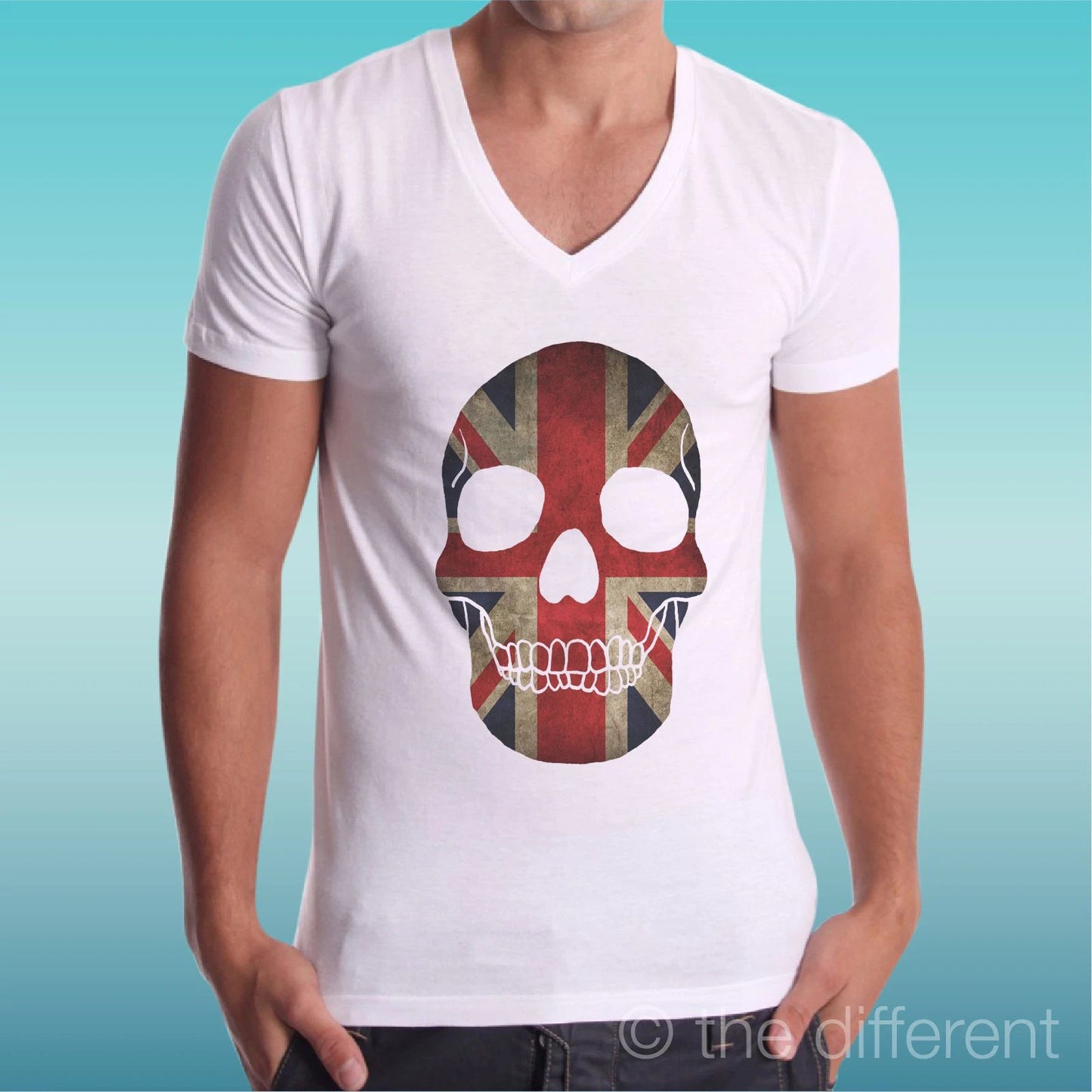 T-shirt Man V Neck " Skull Great Britain Skull " Gift Idea Road To Happiness