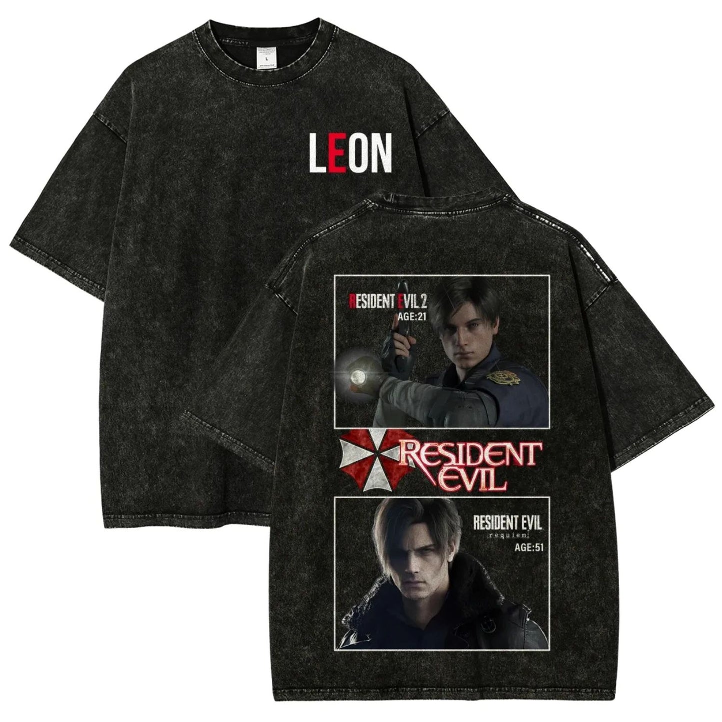 Leon Kennedy Resident Evil Shirt Black Vintage Wash Oversized Gaming Tee Unisex