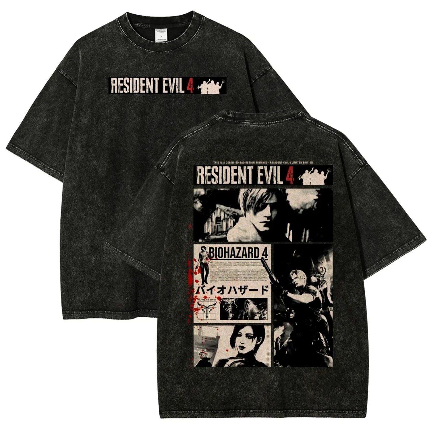 Resident Evil 4 RE4 Leon S Kennedy Shirt Horror Game Tee Washed Black Unisex