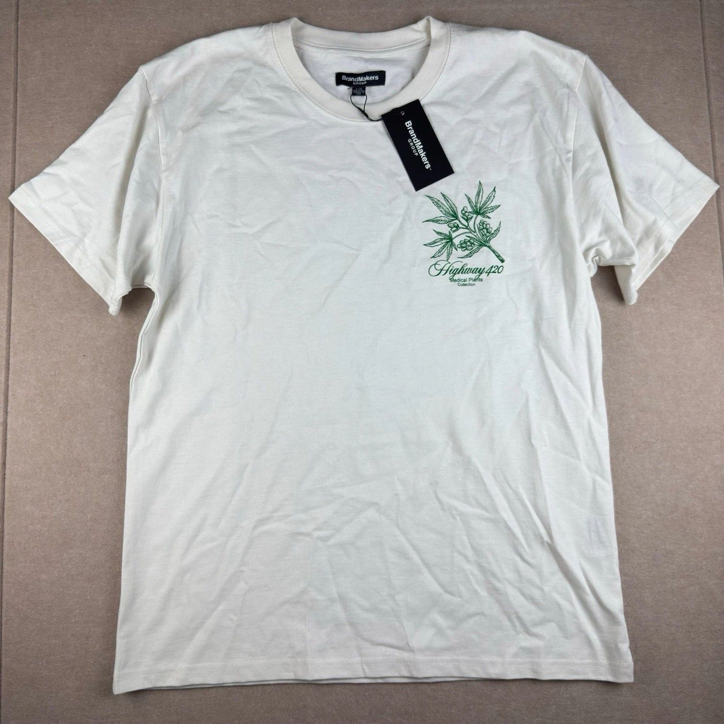 BrandMakers Shirt Men L Beige Highway 420 Cannabis Graphic Tee Nature’s Remedy