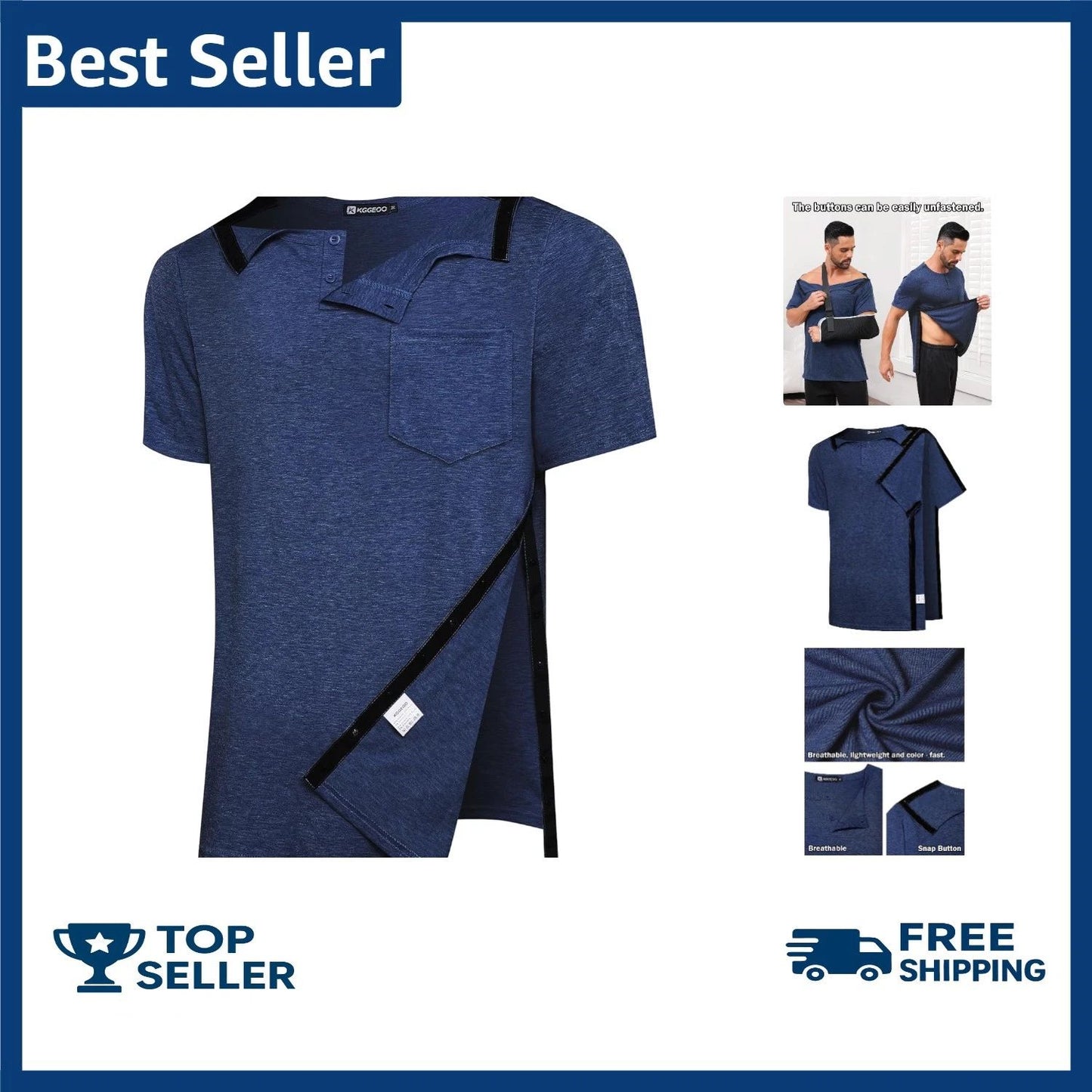 Men’s Post Shoulder Surgery Recovery Shirt Tear Away Short Sleeve Rotator Cuf...