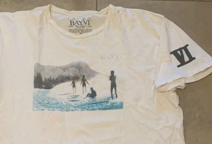 Mens T Shirt XL BayVi Hawaii Surf Boys Surfing Ocean Beach Off White