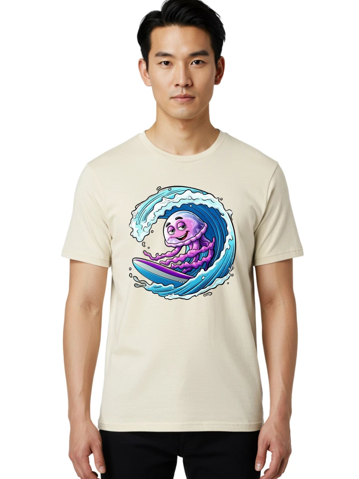 Octopus-Surfing Mens Graphic Tee, 100% Cotton, Casual Summer Wear