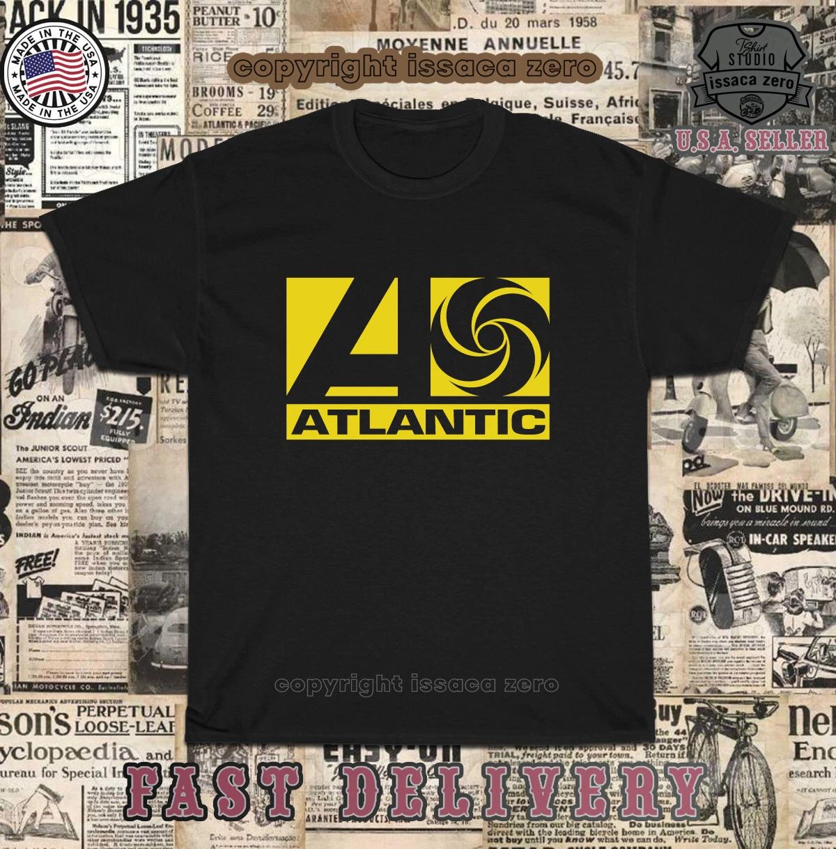 New Hot Tees Atlantic Records Logo Men's T-Shirt American Tees
