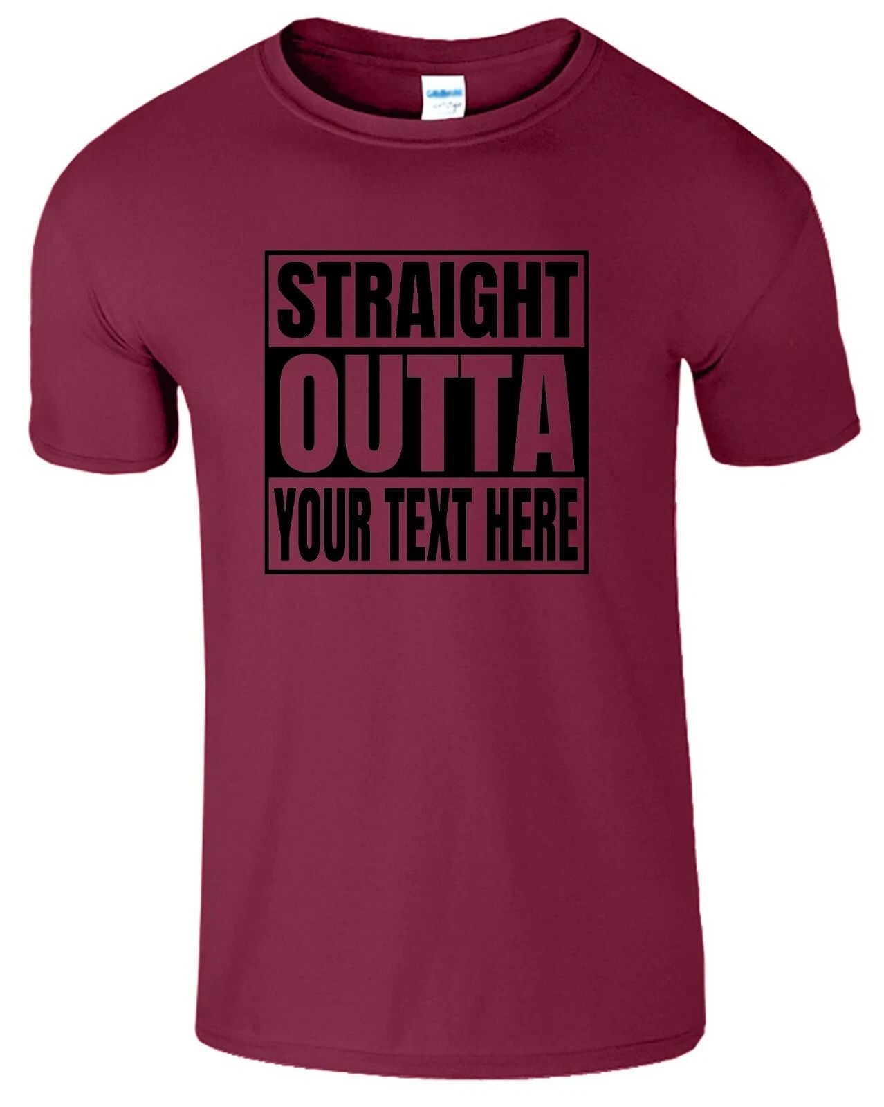 Personalized Straight Outta Custom Text Men's T Shirt Funny USA New Gift Tee