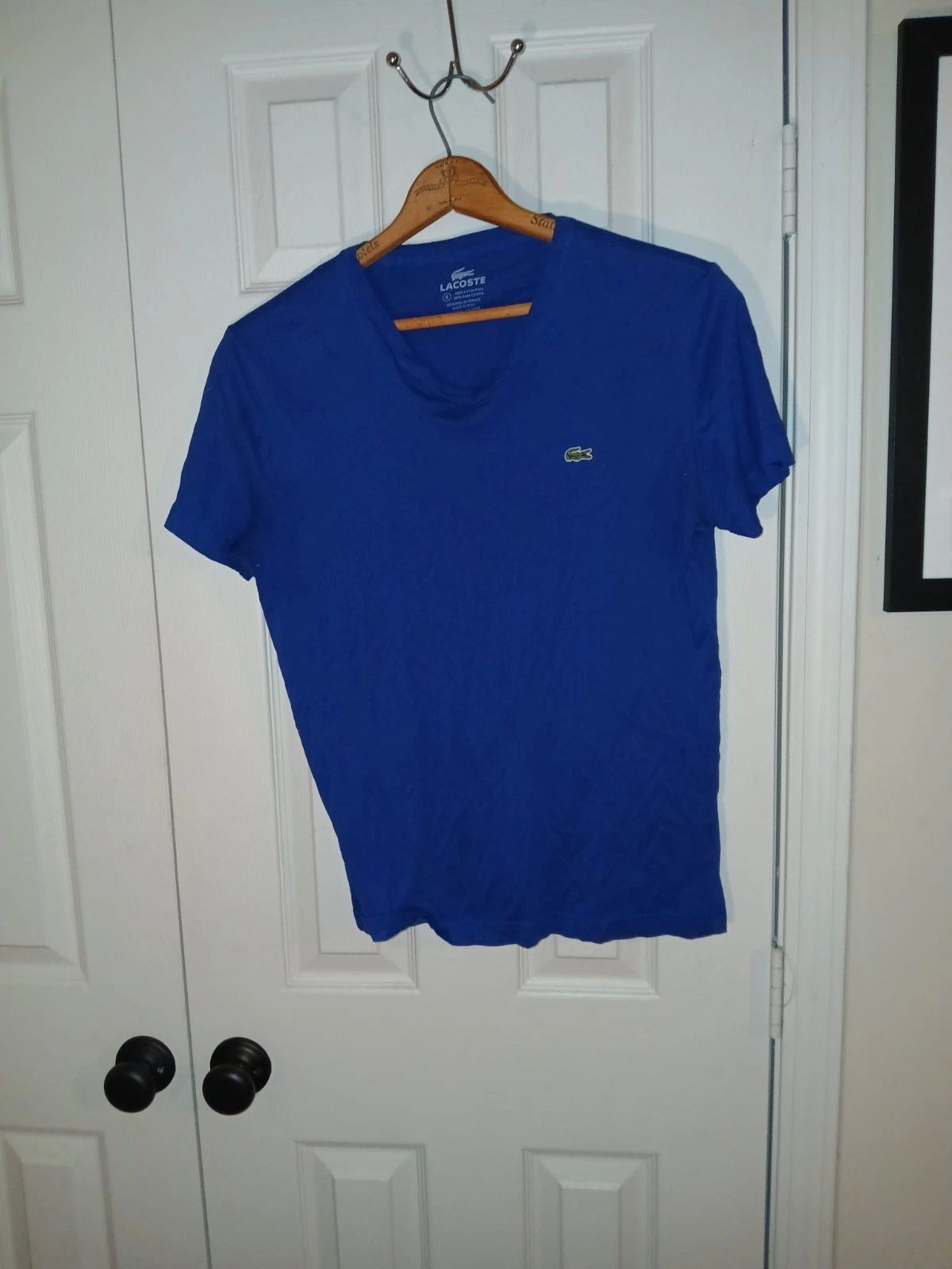 Lacoste Men's Pima Cotton V-Neck T-Shirt - Royal Blue - Size 4 (Medium) - Peru