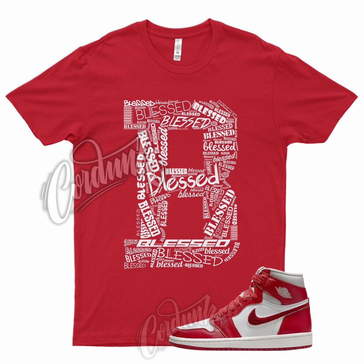 BLS T Shirt for J1 1 High WMNS Newstalgia Light Iron Ore Varsity Red Sail