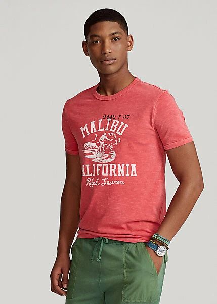 Polo Ralph Lauren MALIBU CALIFORNIA Surfing T-shirt Red Men's Size XL