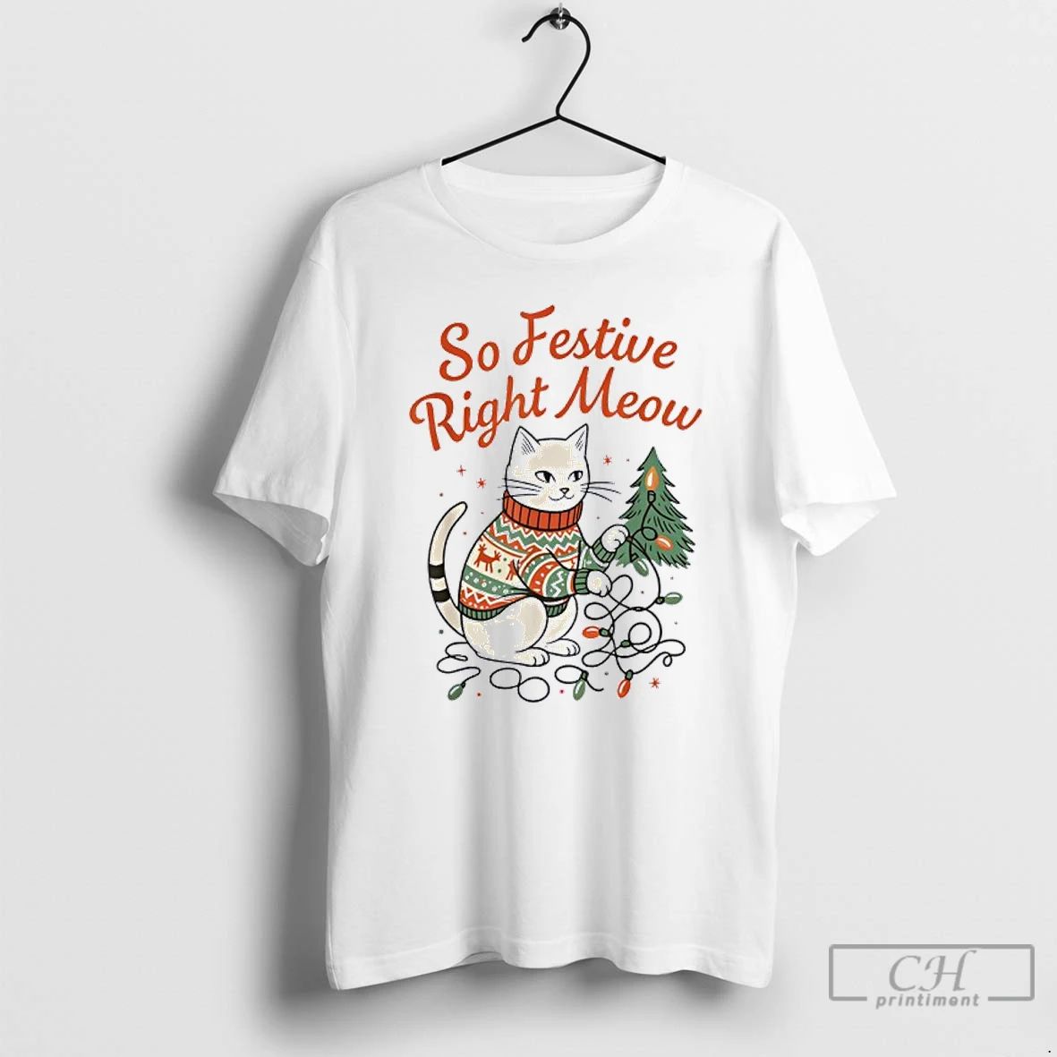 Classic So Festive Right Meow Funny Cat Christmas Santa Holiday T Shirts