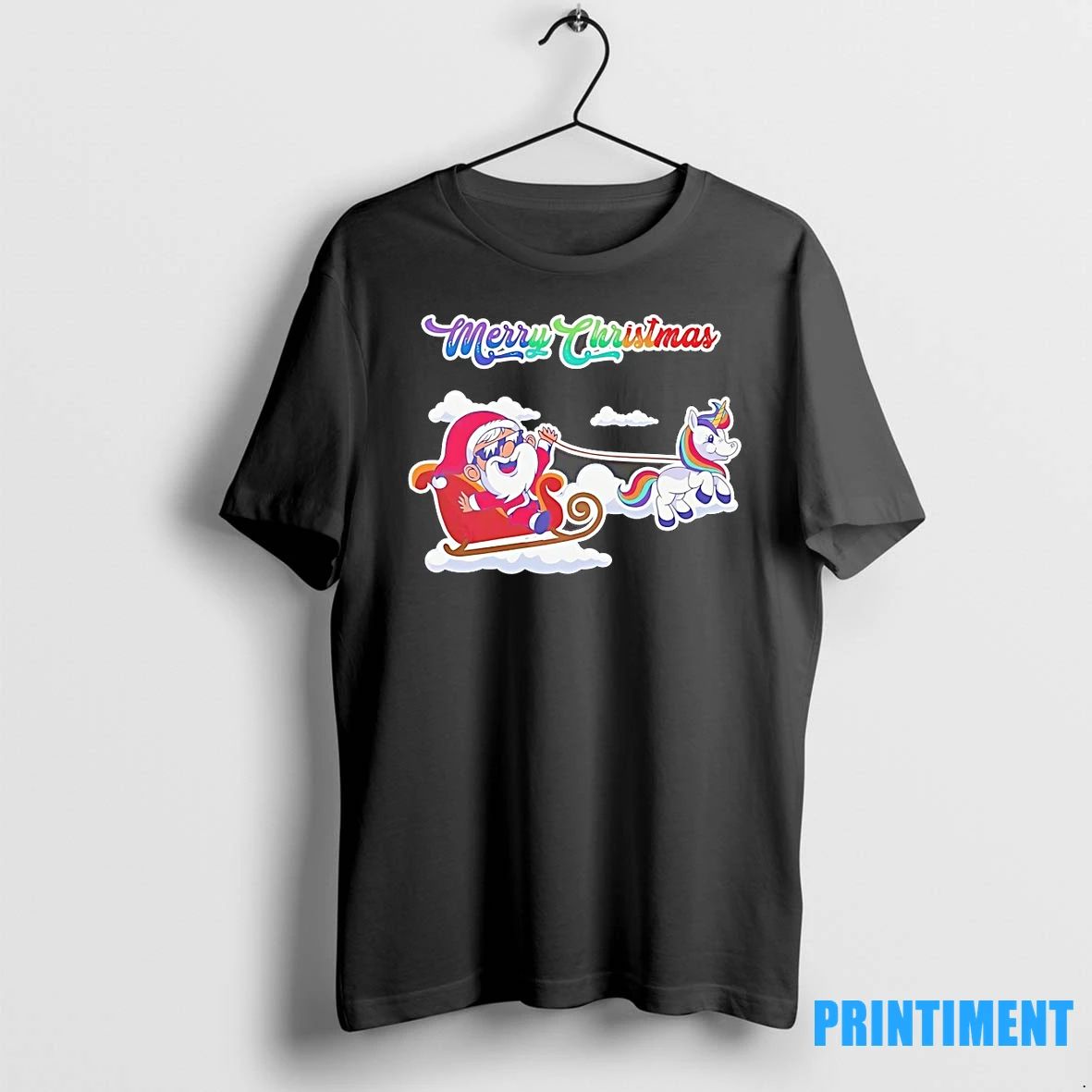 Santa Sleigh Rainbow Unicorn Merry Christmas Tshirts Sweater
