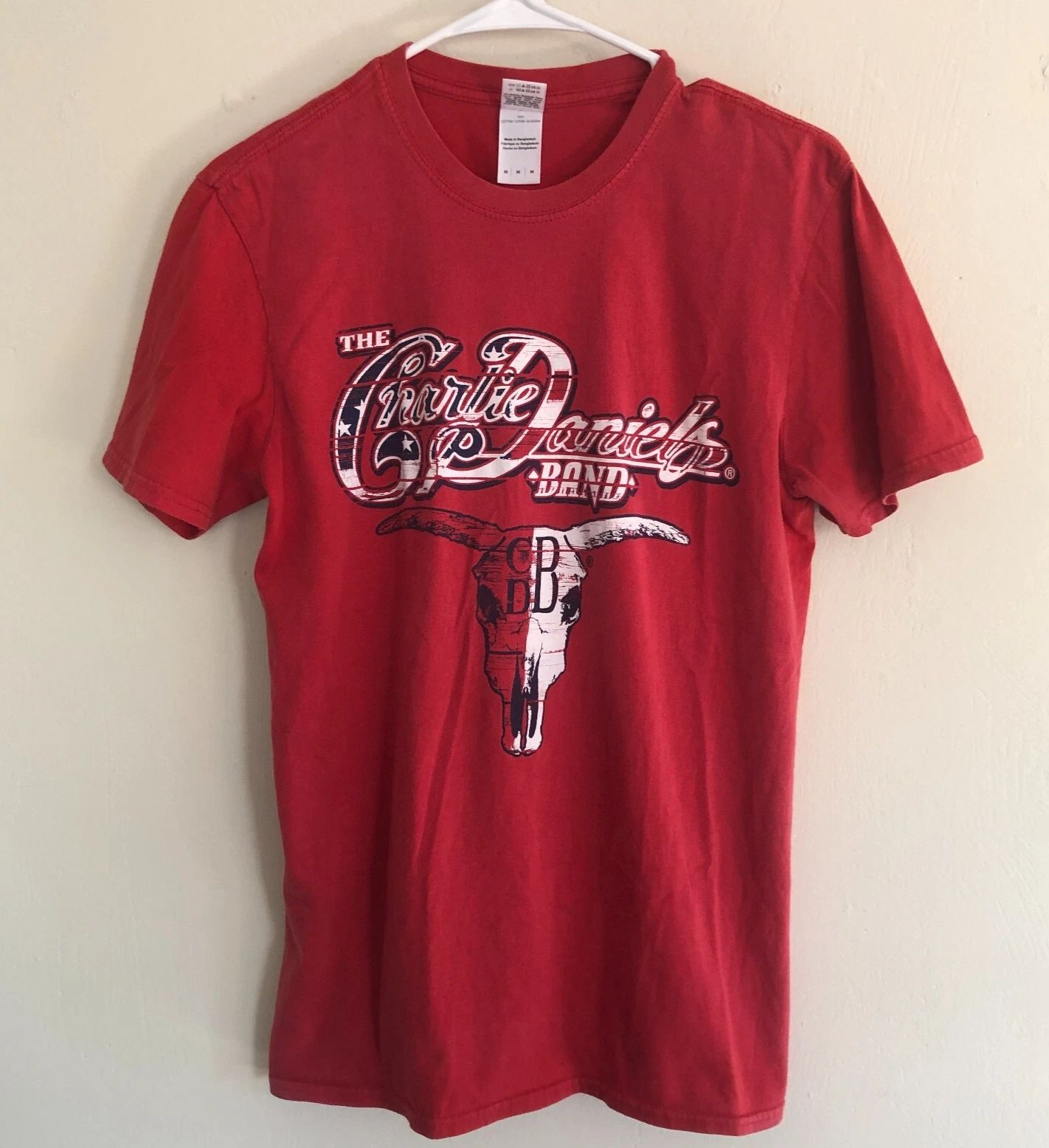 vtg GILDAN Charlie Daniels Band Tour T-Shirt Sz M Red 2-Sided Faded Grunge
