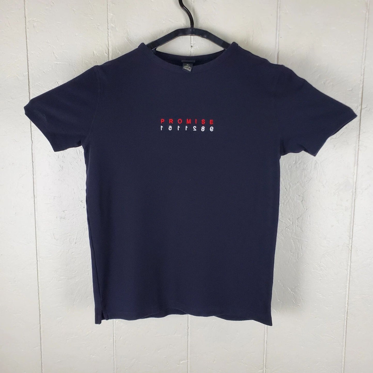 H&M Shirt Mens Small Black Embroidered Crew Neck Short Sleeve Stretch Pullover